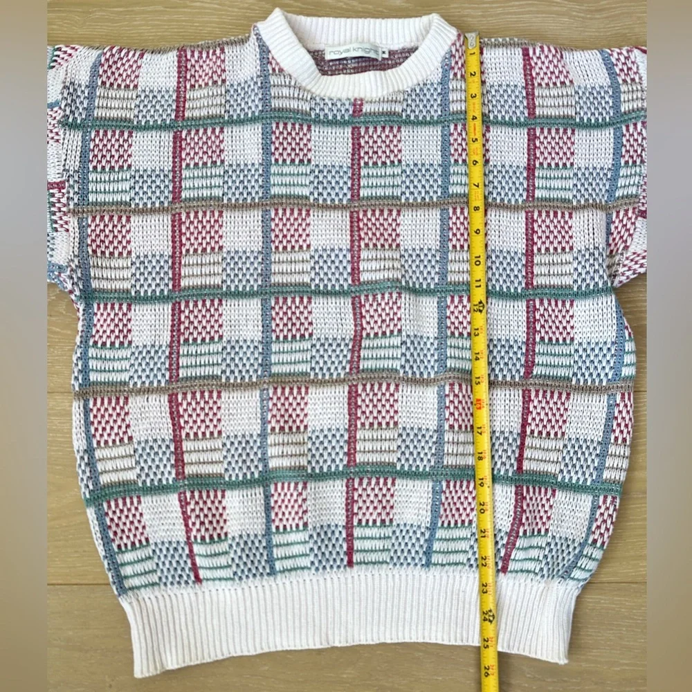 80s 90s Royal Knight preppy geometric pastel sweater men's size M - Picture 2 of 7